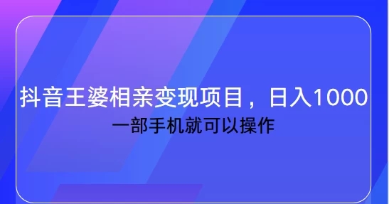 抖音快手王婆相亲变现私域项目，一部手机就可操作，日入1000+远创网-专注分享副业落地实操课程 – 全网首发_高质量项目输出远创网