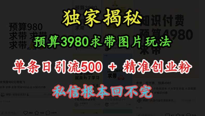 预算3980求带 图片玩法，单条日引流500+精准创业粉，私信根本回不完远创网-专注分享副业落地实操课程 – 全网首发_高质量项目输出远创网