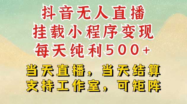 抖音无人直播挂载小程序变现每天纯利500+当天直播，当天结算支持工作室，可矩阵【揭秘】远创网-专注分享副业落地实操课程 – 全网首发_高质量项目输出远创网