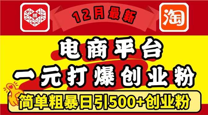 12月最新：电商平台1元打爆创业粉，简单粗暴日引500+精准创业粉，轻松月入过W【揭秘】远创网-专注分享副业落地实操课程 – 全网首发_高质量项目输出远创网