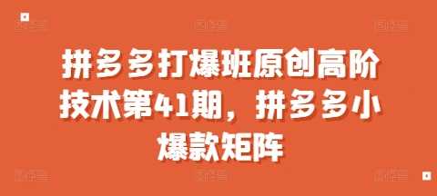 拼多多打爆班原创高阶技术第41期，拼多多小爆款矩阵远创网-专注分享副业落地实操课程 – 全网首发_高质量项目输出远创网