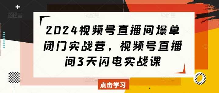 2024视频号直播间爆单闭门实战营，视频号直播间3天闪电实战课远创网-专注分享副业落地实操课程 – 全网首发_高质量项目输出远创网