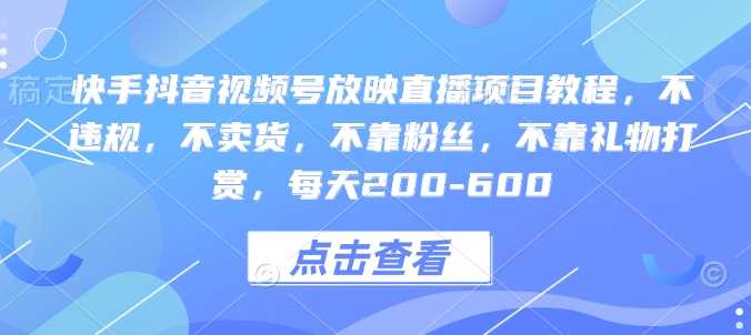 快手抖音视频号放映直播项目教程，不违规，不卖货，不靠粉丝，不靠礼物打赏，每天200-600远创网-专注分享副业落地实操课程 – 全网首发_高质量项目输出远创网