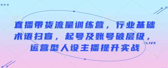 直播带货流量训练营，行业基础术语扫盲，起号及账号破层级，运营型人设主播提升实战远创网-专注分享副业落地实操课程 – 全网首发_高质量项目输出远创网