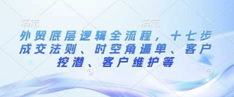 外贸底层逻辑全流程，十七步成交法则、时空角逼单、客户挖潜、客户维护等远创网-专注分享副业落地实操课程 – 全网首发_高质量项目输出远创网