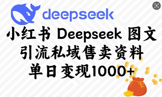 小红书Deepseek图文引流私域售卖资料，单日变现多张远创网-专注分享副业落地实操课程 – 全网首发_高质量项目输出远创网