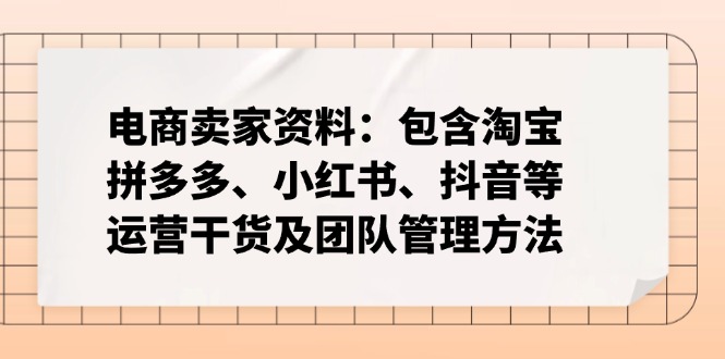 电商卖家资料：包含淘宝、拼多多、小红书、抖音等运营干货及团队管理方法远创网-专注分享副业落地实操课程 – 全网首发_高质量项目输出远创网