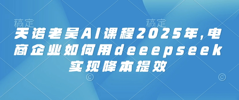 天诺老吴AI课程2025年，电商企业如何用deeepseek实现降本提效远创网-专注分享副业落地实操课程 – 全网首发_高质量项目输出远创网