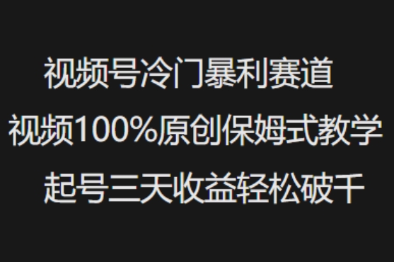 视频号冷门暴利赛道视频100%原创保姆式教学起号三天收益轻松破千远创网-专注分享副业落地实操课程 – 全网首发_高质量项目输出远创网