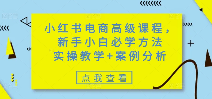 小红书电商高级课程，新手小白必学方法，实操教学+案例分析远创网-专注分享副业落地实操课程 – 全网首发_高质量项目输出远创网