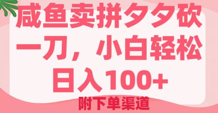 咸鱼卖拼夕夕砍一刀，小白轻松日入100＋（附下单渠道）远创网-专注分享副业落地实操课程 – 全网首发_高质量项目输出远创网