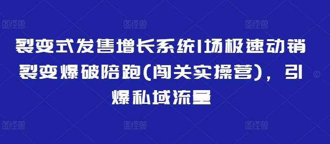 裂变式发售增长系统1场极速动销裂变爆破陪跑(闯关实操营)，引爆私域流量远创网-专注分享副业落地实操课程 – 全网首发_高质量项目输出远创网