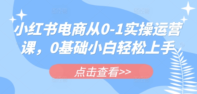 小红书电商从0-1实操运营课，0基础小白轻松上手远创网-专注分享副业落地实操课程 – 全网首发_高质量项目输出远创网