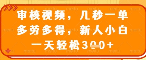 审核视频，几秒一单，多劳多得，新人小白一天轻松3张【揭秘】远创网-专注分享副业落地实操课程 – 全网首发_高质量项目输出远创网