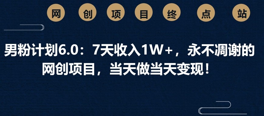 男粉计划6.0：7天收入1W+，永不凋谢的网创项目，当天做当天变现！远创网-专注分享副业落地实操课程 – 全网首发_高质量项目输出远创网