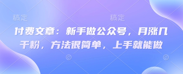 付费文章：新手做公众号，月涨几干粉，方法很简单，上手就能做远创网-专注分享副业落地实操课程 – 全网首发_高质量项目输出远创网