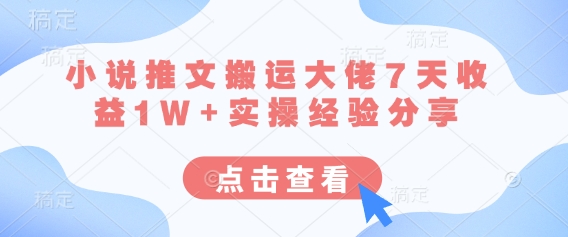 小说推文搬运大佬7天收益1W+实操经验分享远创网-专注分享副业落地实操课程 – 全网首发_高质量项目输出远创网