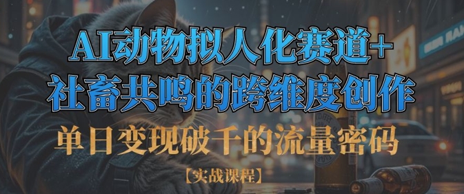 单日变现破千的流量密码，AI动物拟人化赛道+社畜共鸣的跨维度创作远创网-专注分享副业落地实操课程 – 全网首发_高质量项目输出远创网