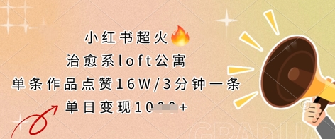 小红书超火的治愈系loft公寓，单条作品点赞16W，3分钟一条，单日变现数张远创网-专注分享副业落地实操课程 – 全网首发_高质量项目输出远创网