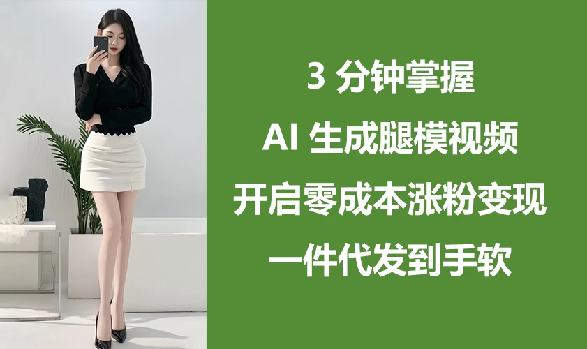 3分钟掌握AI生成腿模视频，开启0成本涨粉变现，一件代发到手软远创网-专注分享副业落地实操课程 – 全网首发_高质量项目输出远创网