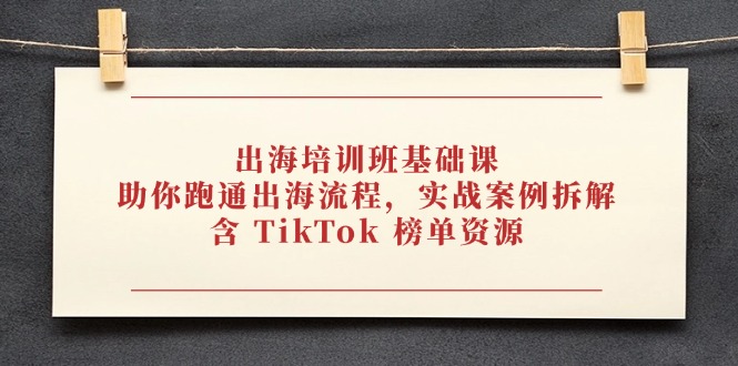 出海培训班基础课，助你跑通出海流程，实战案例拆解，含 TikTok 榜单资源远创网-专注分享副业落地实操课程 – 全网首发_高质量项目输出远创网