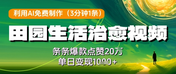 利用AI免费制作田园生活治愈视频，条条爆款点赞20W，单日变现几张远创网-专注分享副业落地实操课程 – 全网首发_高质量项目输出远创网