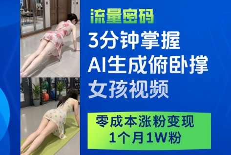3分钟掌握AI生成俯卧撑女孩视频，零成本涨粉变现，1个月1W粉远创网-专注分享副业落地实操课程 – 全网首发_高质量项目输出远创网