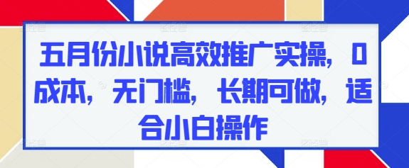 五月份小说高效推广实操，0成本，无门槛，长期可做，适合小白操作远创网-专注分享副业落地实操课程 – 全网首发_高质量项目输出远创网