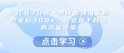 小红书3分钟一条作品精准引流创业粉300+，打造属于自己的流量帝国远创网-专注分享副业落地实操课程 – 全网首发_高质量项目输出远创网