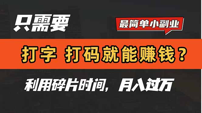 只需要打字，打码，就能赚钱？简单的赚钱小副业，利用碎片时间，月入过万远创网-专注分享副业落地实操课程 – 全网首发_高质量项目输出远创网