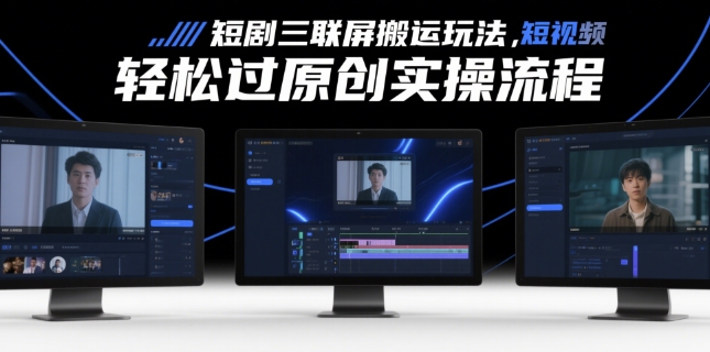 短剧三联屏搬运玩法，短剧搬运轻松过原创实操流程远创网-专注分享副业落地实操课程 – 全网首发_高质量项目输出远创网