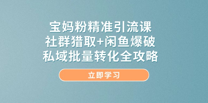 宝妈粉精准引流课，社群猎取+闲鱼爆破，私域批量转化全攻略远创网-专注分享副业落地实操课程 – 全网首发_高质量项目输出远创网