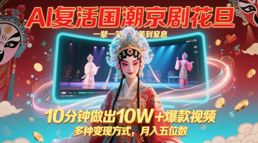 AI复活国潮京剧花旦，一颦一笑美到窒息，10分钟做出10W+爆款视频，多种变现方式，月入五位数远创网-专注分享副业落地实操课程 – 全网首发_高质量项目输出远创网