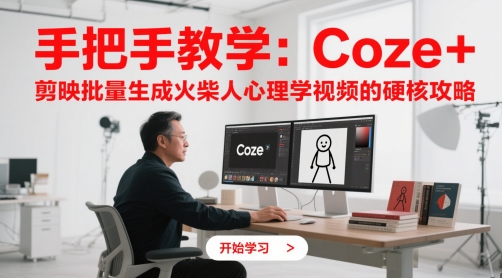手把手教学：Coze + 剪映批量生成火柴人心理学视频的硬核攻略远创网-专注分享副业落地实操课程 – 全网首发_高质量项目输出远创网