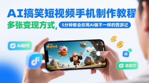 AI搞笑短视频手机制作教程，多张变现方式，5分钟教会你用AI做不一样的西游记远创网-专注分享副业落地实操课程 – 全网首发_高质量项目输出远创网