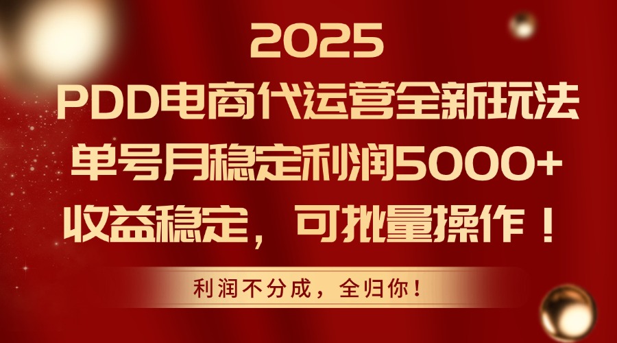 2025PDD电商代运营全新玩法，单号月稳定利润5000+，收益稳定，可批量操作远创网-专注分享副业落地实操课程 – 全网首发_高质量项目输出远创网