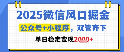 2025微信风口掘金，公众号+小程序双管齐下，单日稳定变现1k+【揭秘】远创网-专注分享副业落地实操课程 – 全网首发_高质量项目输出远创网