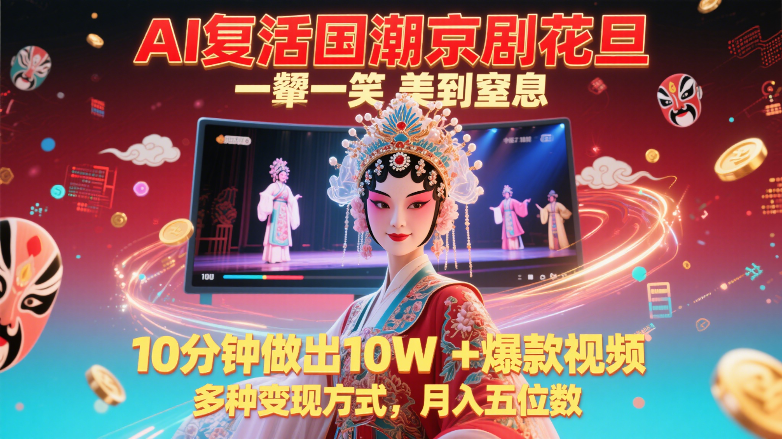 AI复活国潮京剧花旦，一颦一笑美到窒息，10分钟做出10W+爆款视频，多种变现方式远创网-专注分享副业落地实操课程 – 全网首发_高质量项目输出远创网