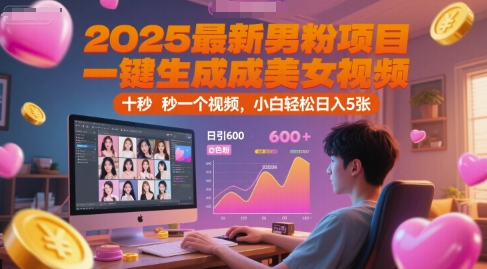2025最新男粉项目，一键生成美女视频，日引600+色粉 十秒一个视频，小白轻松日入5张【揭秘】远创网-专注分享副业落地实操课程 – 全网首发_高质量项目输出远创网