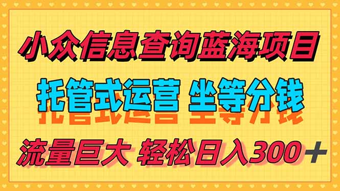 稳定日入300＋，小众信息查询蓝海项目，全程懒人式托管，解放你的时间远创网-专注分享副业落地实操课程 – 全网首发_高质量项目输出远创网