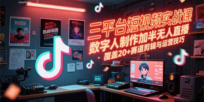 三平台短视频实战课，数字人制作加半无人直播，覆盖20+赛道剪辑与运营技巧远创网-专注分享副业落地实操课程 – 全网首发_高质量项目输出远创网