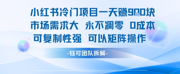 小红书冷门项目一天收益9张，市场需求大，0成本，可复制性强可以矩阵操作远创网-专注分享副业落地实操课程 – 全网首发_高质量项目输出远创网