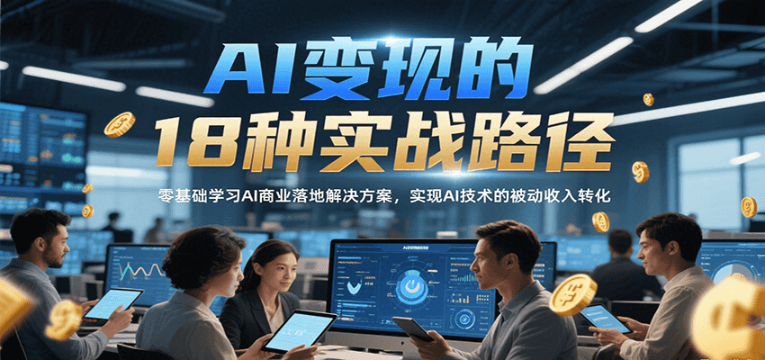 AI变现的18种实战路径，零基础学习AI商业落地解决方案，实现AI技术的被动收入转化远创网-专注分享副业落地实操课程 – 全网首发_高质量项目输出远创网