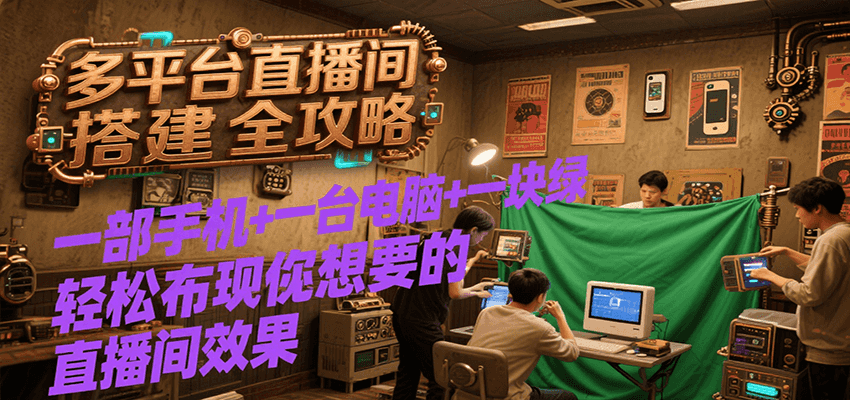 多平台直播间搭建全攻略，一部手机+一台电脑+一块绿布轻松实现你想要的直播间效果远创网-专注分享副业落地实操课程 – 全网首发_高质量项目输出远创网