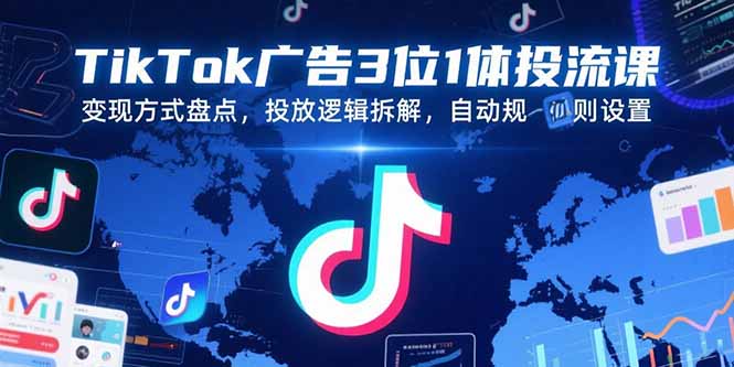 TikTok广告3位1体投流课，变现方式盘点，投放逻辑拆解，自动规则设置远创网-专注分享副业落地实操课程 – 全网首发_高质量项目输出远创网