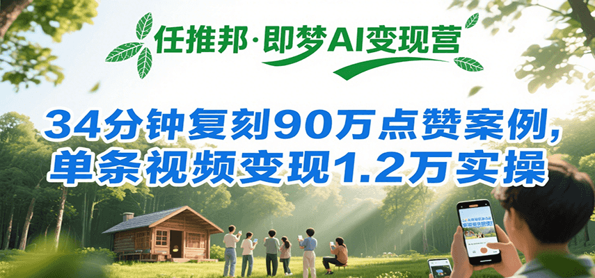 任推邦·即梦AI变现营，34分钟复刻90万点赞案例，单条视频变现1.2万实操远创网-专注分享副业落地实操课程 – 全网首发_高质量项目输出远创网