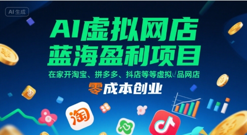 AI虚拟网店蓝海盈利项目，在家开淘宝、拼多多、抖店等虚拟品网店，零成本创业远创网-专注分享副业落地实操课程 – 全网首发_高质量项目输出远创网