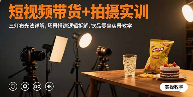 短视频带货+拍摄实训：三灯布光法详解,场景搭建逻辑拆解,饮品零食实景教学远创网-专注分享副业落地实操课程 – 全网首发_高质量项目输出远创网