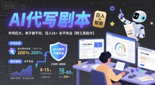 AI代写剧本，市场巨大，单子做不完，日入1k+ 永不失业【附工具指令】远创网-专注分享副业落地实操课程 – 全网首发_高质量项目输出远创网