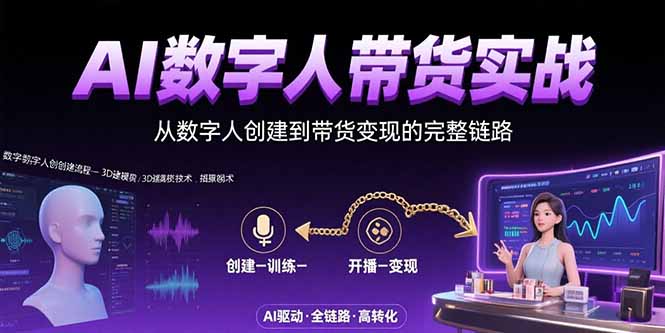 AI数字人+带货实战：从数字人创建到带货变现的完整链路远创网-专注分享副业落地实操课程 – 全网首发_高质量项目输出远创网